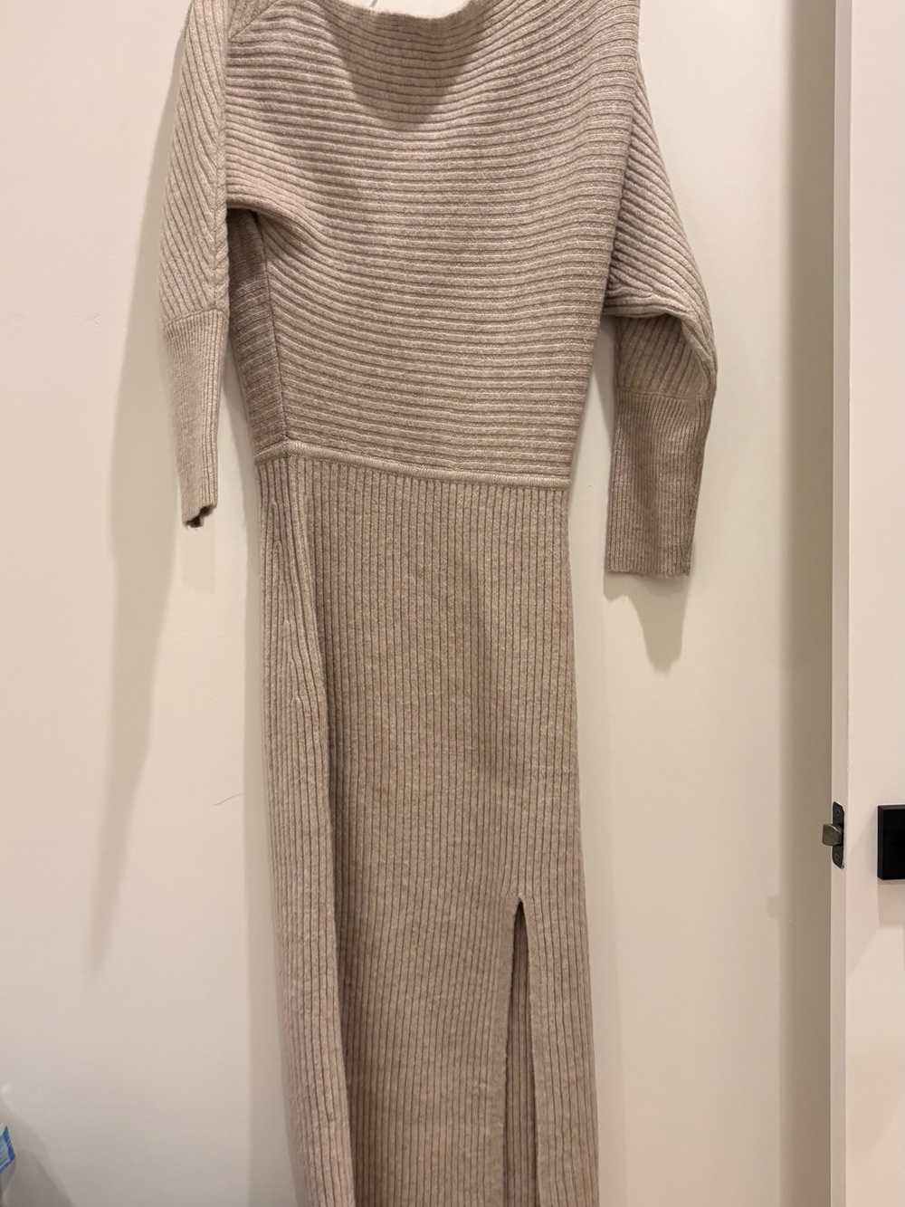 Ribbed Knit Long Sleeve Maxi Dress in Beige